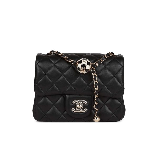 Chanel   Quilted Enamel CC Pearl Crush Mini Flap Black(Replica)