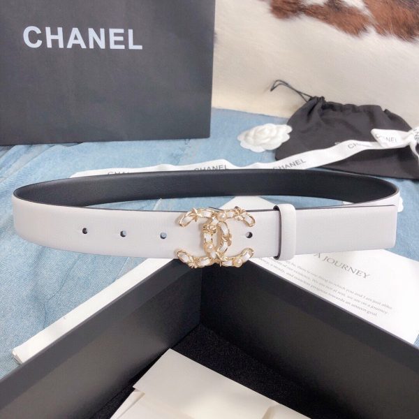 Chanel Belt With Double C Buckle White Gold Toned Hardware Women Belt 30MM