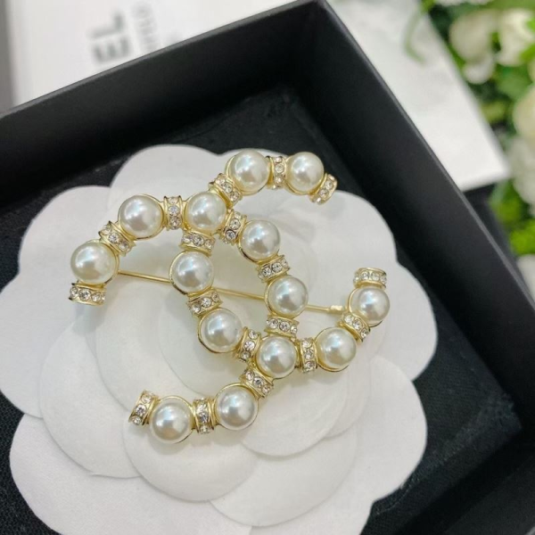 Chanel Double C Pearl Brooch