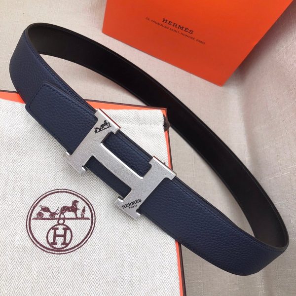 Hermes H Belt Buckle & Reversible Blue For Women