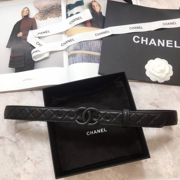 Chanel Belt Quilted With Double C Buckle Black With Black Hardware Women Belt 30MM