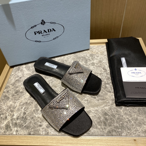 Prada Flat Bottom Band Drill Slide Sandal (Replica) - Image 3