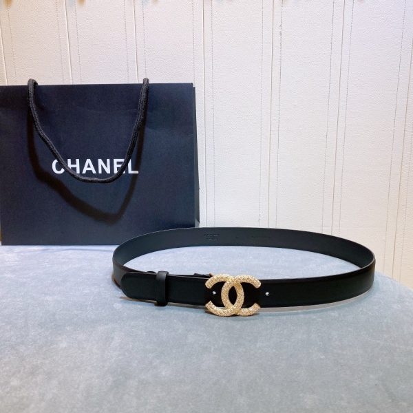 Chanel Belt With Beaded Buckle Black Gold-Toned Metal and Strass Women Belt 30MM - Image 3