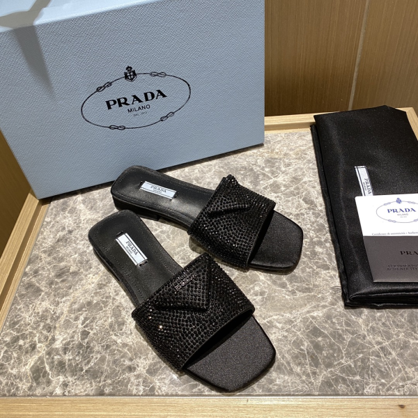 Prada Flat Bottom Band Drill Slide Sandal (Replica) - Image 4