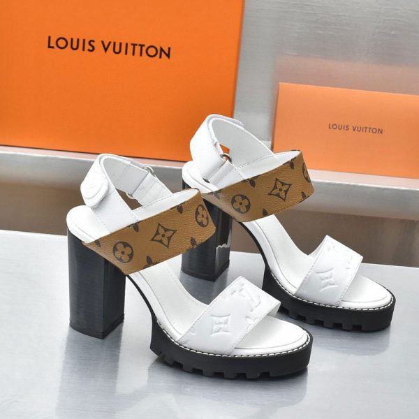 Louis Vuitton LV Leather Chunky Heel Velcro Slide Sandal (Replica) - Image 3