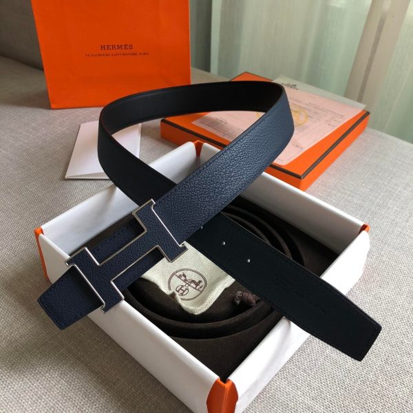 Hermes H Guillochee Belt Buckle & Reversible Strap Black For Women