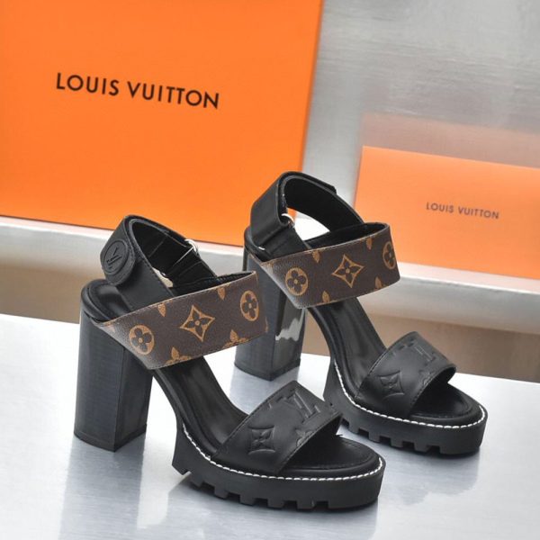 Louis Vuitton LV Leather Chunky Heel Velcro Slide Sandal (Replica)