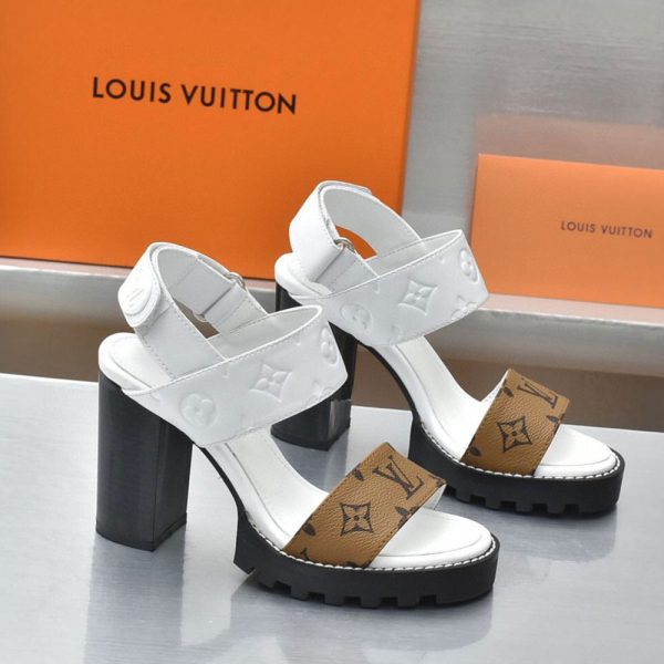 Louis Vuitton LV Leather Chunky Heel Velcro Slide Sandal (Replica) - Image 4