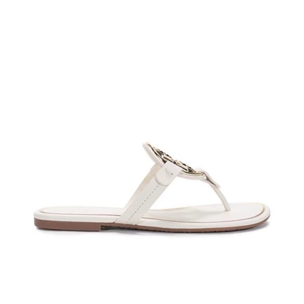 Tory Burch Leather Metal Double T Logo Flip-flops Sandals Slide (Replica)