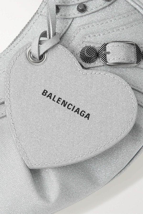 BALENCIAGA Le Cagole XS studded metallic canvas shoulder bag grey - Image 5