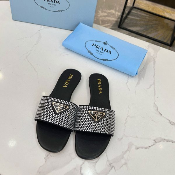 Prada  Band Drill Comfortable Flat Sandals Slide (Replica)