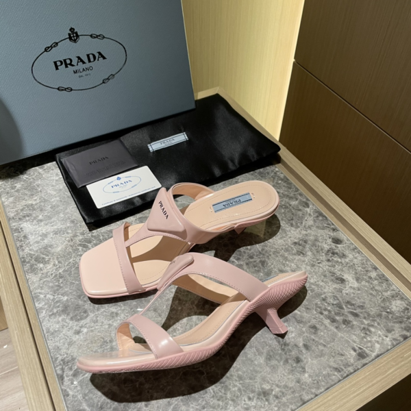 Prada  Polished Leather Sandals Slide  (Replica) - Image 7