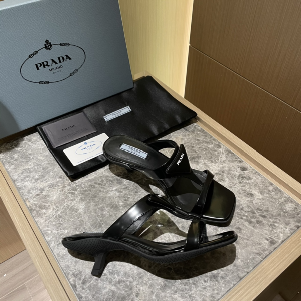 Prada  Polished Leather Sandals Slide  (Replica) - Image 4