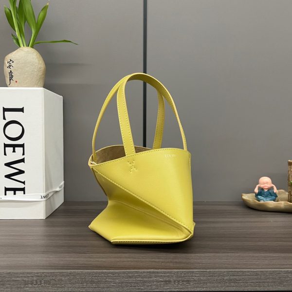 Loewe Mini Puzzle Fold Tote in shiny calfskin Yellow(Replica) - Image 3