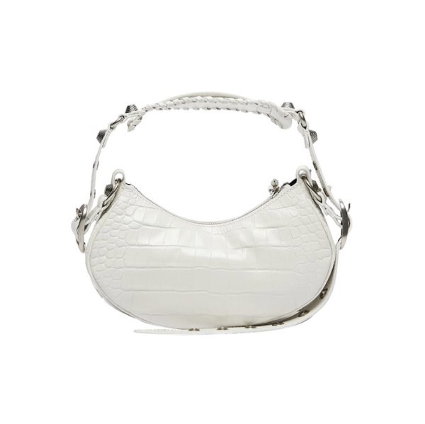 BALENCIAGA Le Cagole XS studded crinkled-leather shoulder bag White(Replica) - Image 3