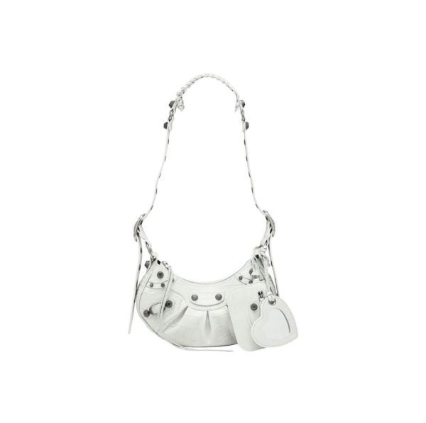 BALENCIAGA Le Cagole XS studded crinkled-leather shoulder bag White(Replica) - Image 2