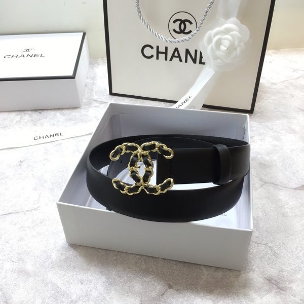 Chanel Belt With Double C Buckle Black with Mini Gold mix Black Hardware Women Belt 30MM - Image 3