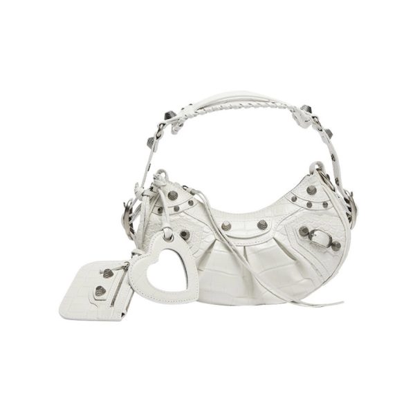 BALENCIAGA Le Cagole XS studded crinkled-leather shoulder bag White(Replica)