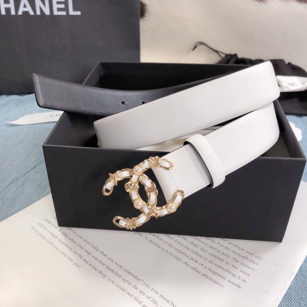 Chanel Belt With Double C Buckle White Gold Toned Hardware Women Belt 30MM - Image 4