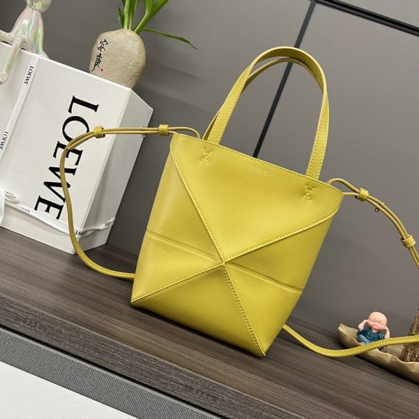 Loewe Mini Puzzle Fold Tote in shiny calfskin Yellow(Replica)