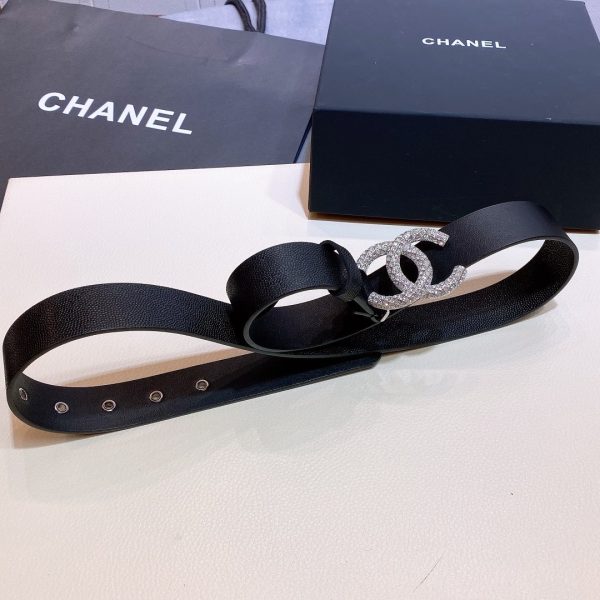 Chanel Belt With Beaded Buckle Black with Silver Hardware Women Belt 30MM