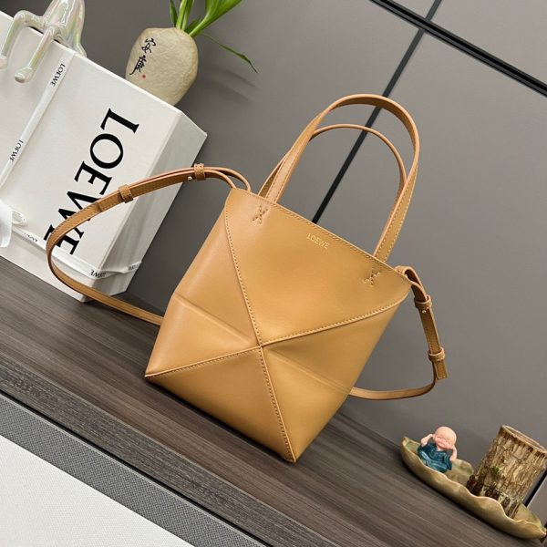 Loewe Mini Puzzle Fold Tote in shiny calfskin Brown(Replica) - Image 2