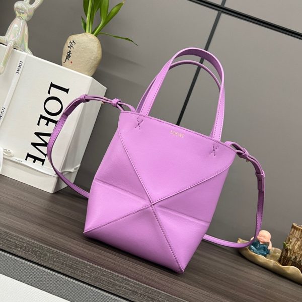 Loewe Mini Puzzle Fold Tote in shiny calfskin Purple(Replica)