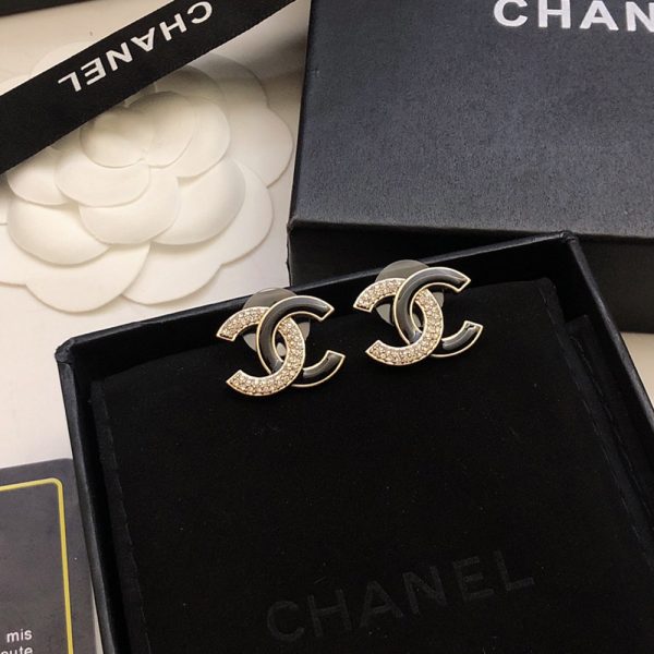 Chanel Enamel Rhinestone Double C Stud Earrings