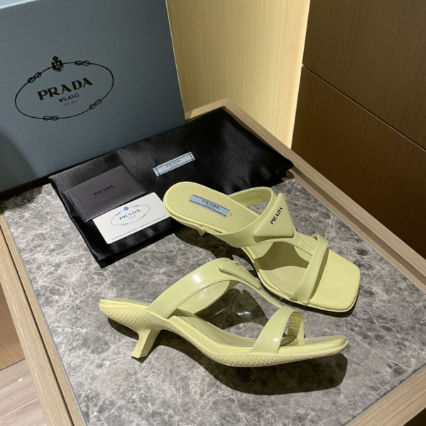 Prada  Polished Leather Sandals Slide  (Replica) - Image 6