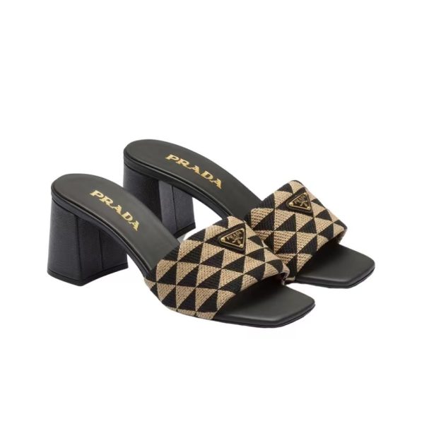 Prada Fabric Chunky Heels Sandals Slide (Replica)