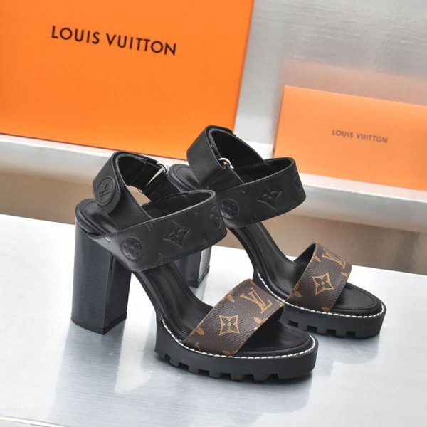 Louis Vuitton LV Leather Chunky Heel Velcro Slide Sandal (Replica) - Image 2