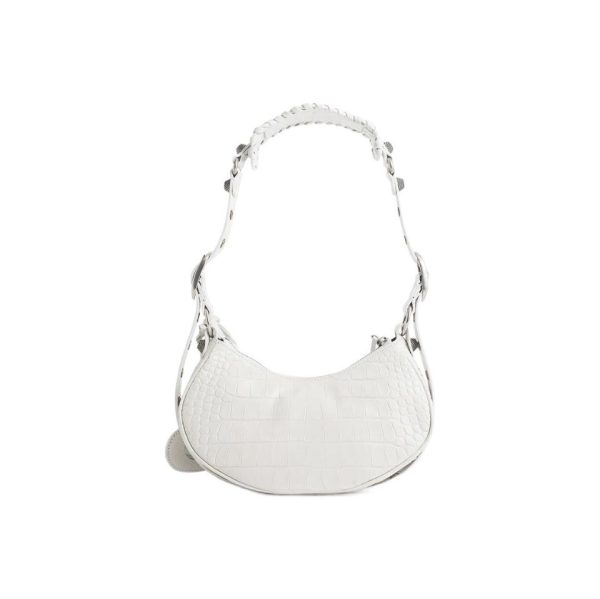 BALENCIAGA Le Cagole XS studded crinkled-leather shoulder bag White(Replica) - Image 4