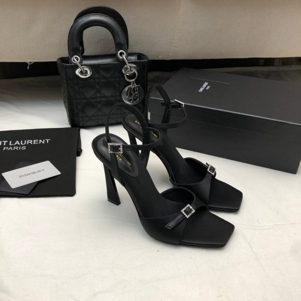 Saint Laurent YSL Silk Buckle Open Toe 10.5cm Slide Sandal (Replica) - Image 2