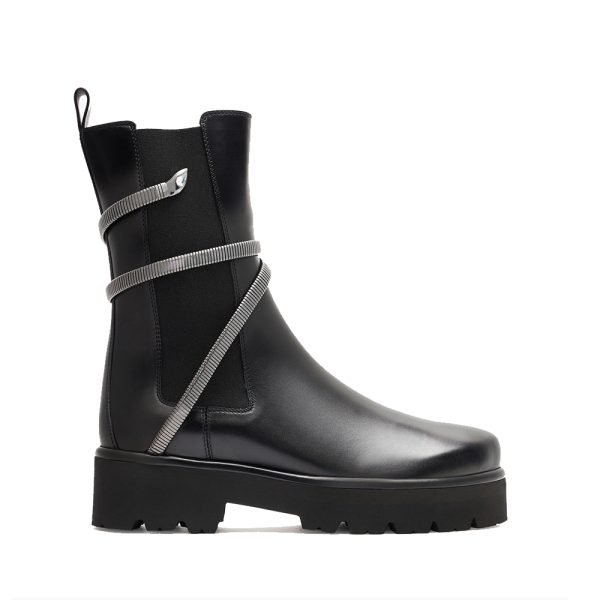 Rene Caovolla Juniper Black And Silver Biker Boots (Replica)