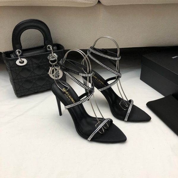 Saint Laurent YSL Rhinestone Set With Buckle Heels 10.5CM Slide Sandal (Replica) - Image 3